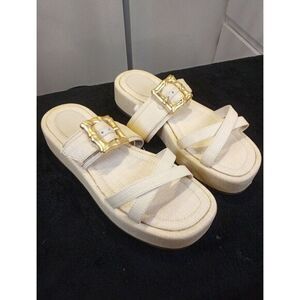 Women Schultz‎ Lola Flatform  Buckle Sandals  Beige Size 9.5 B